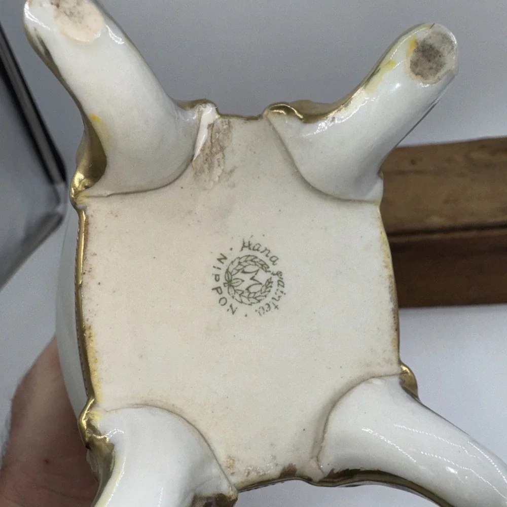 Vase Antique Nippon‎ Hand-Painted Porcelain w/Double Handle Floral Gold Gilt
